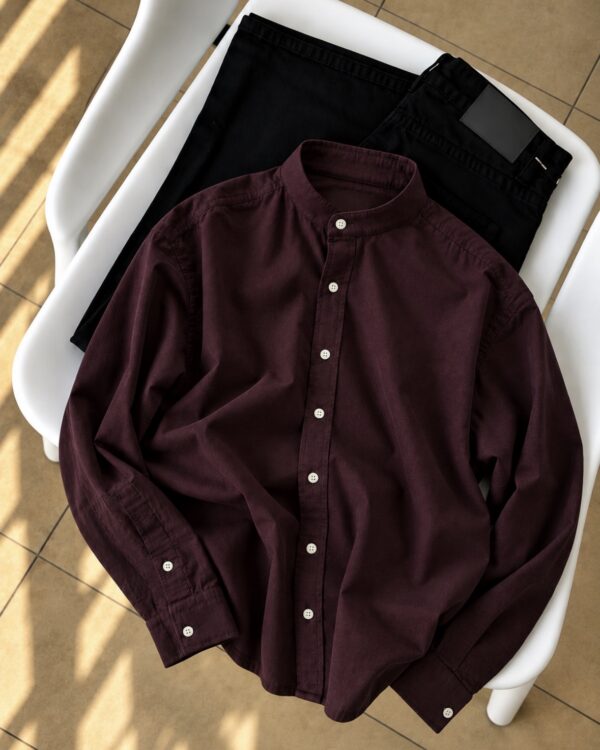 MANDARIN COLLAR SHIRTS(WINE RED)